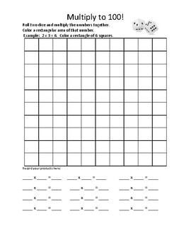 Area of 100 Multiplication Game by Michelle Davis | TpT