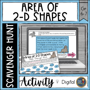 Preview of Area of 2-D Shapes Digital Math Scavenger Hunt - Word Problems and Drawings