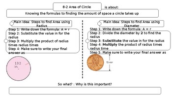 Preview of Area of Circles Graphic Organizer