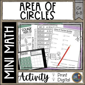Preview of Area of Circles Math Activities Pi Day Middle School - No Prep - Print and Digit