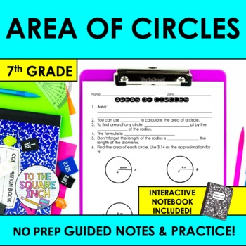 Preview of Area of Circles Notes & Practice |+ Interactive Notebook Pages