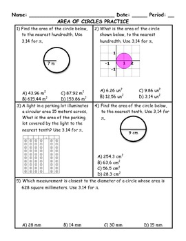 area of circles practice and problem solving d