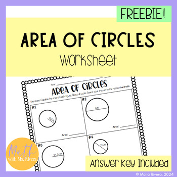 Preview of Area of Circles Worksheet Homework for 6th and 7th Grade Math | FREE
