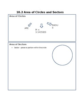 Preview of Area of Circles and Sectors Notes