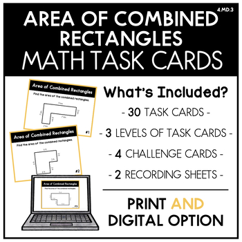 Preview of 4.MD.3: Area of Combined Rectangles Task Cards