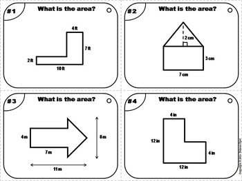 area of composite figures task cards 5th 6th 7th 8th 9th