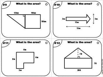 Area of Composite Figures Task Cards 5th 6th 7th 8th 9th Grade by