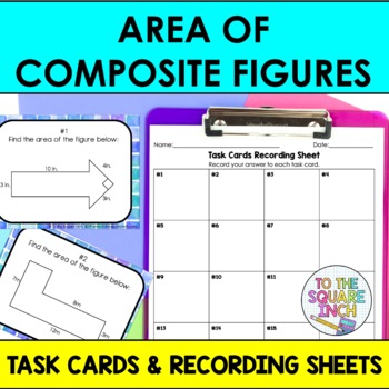 Preview of Area of Composite Figures Task Cards | Math Center Practice Activity