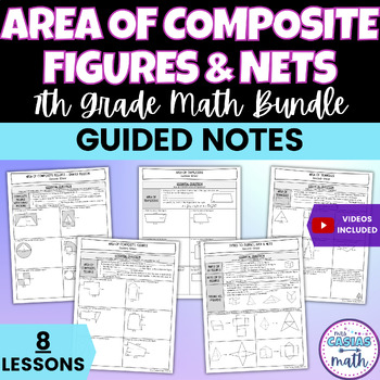 Preview of Area of Composite Figures and Nets Guided Notes Lessons BUNDLE 7th Grade Math