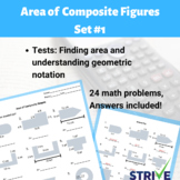 Area of Composite Shapes and Shaded Area Worksheet - Set #1