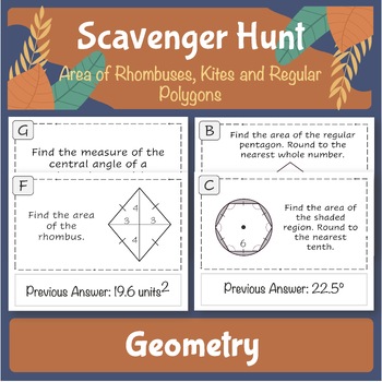 Preview of Area of Kites, Rhombuses, and Regular Polygons Scavenger Hunt