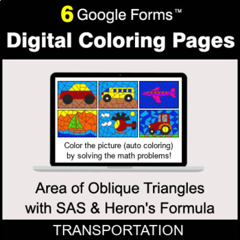 Preview of Area of Oblique Triangles with SAS & Heron's Formula - Digital Coloring Pages