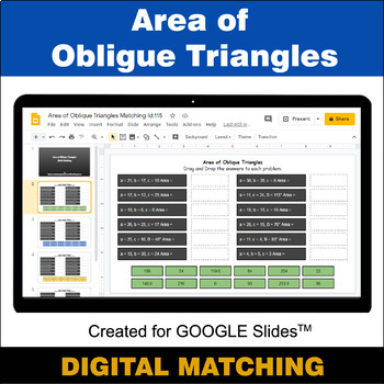 Preview of Area of Oblique Triangles with SAS & Heron's Formula - Google Slides - Matching