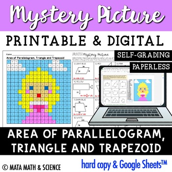 Preview of Area of Parallelogram, Triangle & Trapezoid: Math Mystery Picture