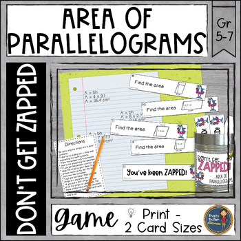 Preview of Area of Parallelograms Don't Get ZAPPED Partner Math Game - Math Center & Review