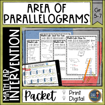 Preview of Area of Parallelograms Math Activities Lab - Math Intervention - Sub Plans