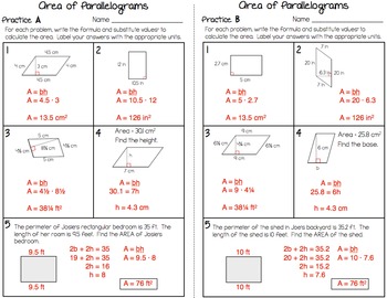 area of rectangles and parallelograms worksheet base height