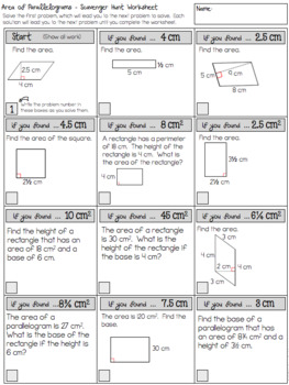 Area of Parallelograms - Scavenger Hunt Worksheet by Math on the Move