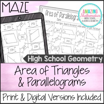Preview of Area of Parallelograms & Triangles Worksheet - Maze Activity