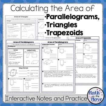 Preview of Area of Parallelograms, Triangles, and Trapezoids - Notes and Practice
