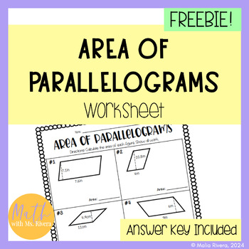 Preview of Area of Parallelograms Worksheet Homework for Middle School Math | FREE