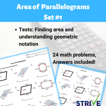 Preview of Area of Parallelograms Worksheet - Set #1
