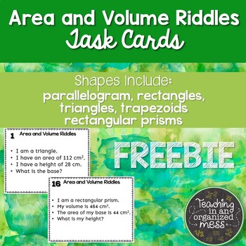 Preview of Area of Polygons and Volume of Rectangular Prisms Riddle Task Cards