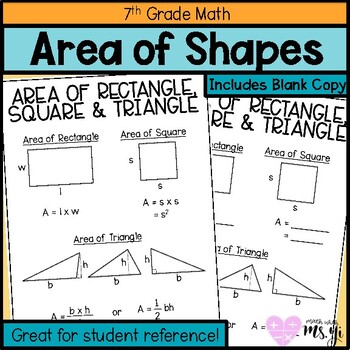 Preview of Area of Rectangle Square and Triangle Anchor Chart for Distance Learning