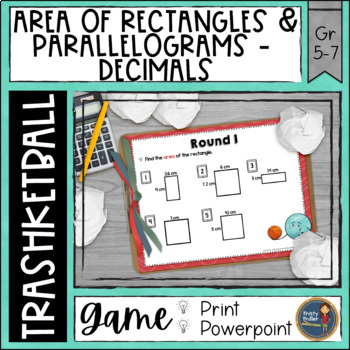 Preview of Area of Rectangles and Parallelograms Decimals Trashketball Math Game