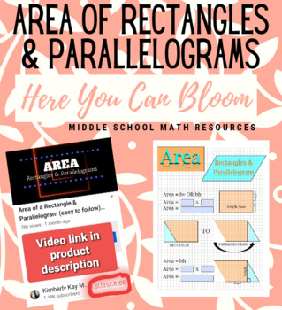 Preview of Area of Rectangles and Parallelograms Easty to Follow Video & Interactice Notes.