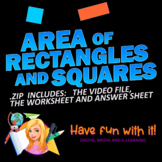 Area of Rectangles and Squares.  Video, Worksheet and Answ