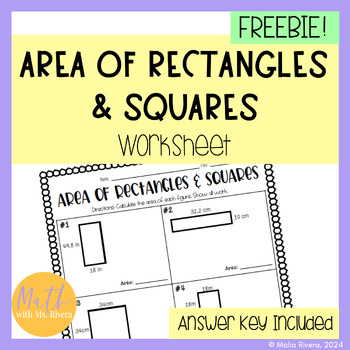 Preview of Area of Rectangles and Squares Worksheet Homework for 6th Grade Math | FREE