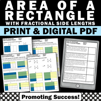 Preview of Fractions Area Model Multiplication Worksheets Area of a Rectangle Word Problems