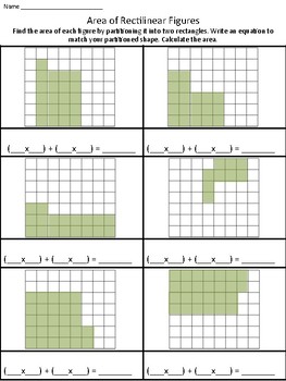 area of rectilinear figures with unit squares worksheet 1 tpt