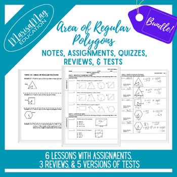 Preview of Area of Regular Polygons - 6 lessons w/3 quiz, 3 rev & 5 tests