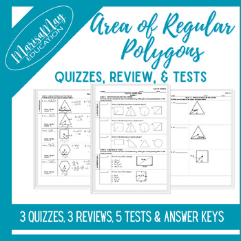 Preview of Area of Regular Polygons Assessment Bundle - 3 quiz, 3 reviews & 5 tests