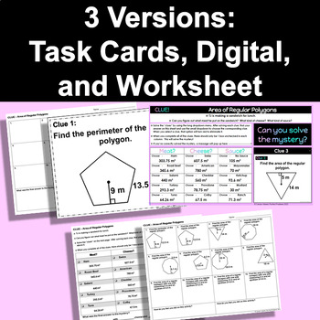 Area of Regular Polygons Print & Self Checking Digital CLUE Activity