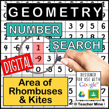 Preview of Area of Rhombuses & Kites - Number Search Digital Activity