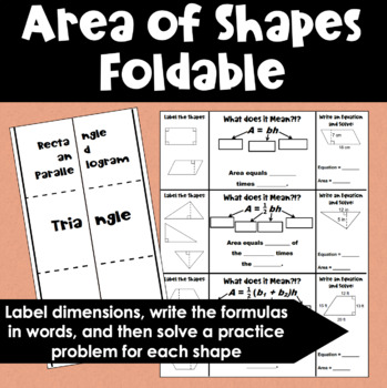 Preview of Area of Shapes Notes and Foldable