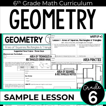 Preview of Area of Squares, Rectangles and Triangles Lesson : 6th Grade Curriculum Sample