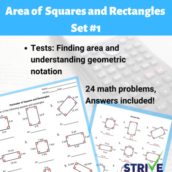 Preview of Area of Squares and Rectangles Worksheet - Set #1