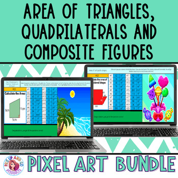 Preview of Area of Trapezoids, Rectangles, Triangles & Composite Figures Pixel Art BUNDLE