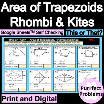 Preview of Area of Trapezoids, Rhombi, & Kites This or That Digital Self Checking Activity