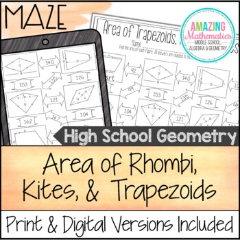 Preview of Area of Trapezoids, Rhombi, and Kites Worksheet - Maze Activity