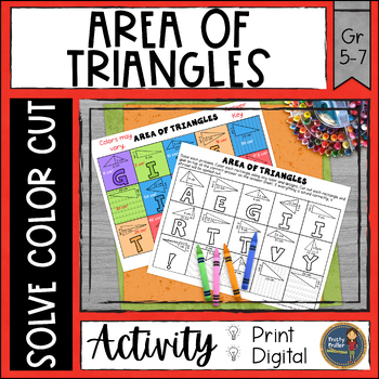 Preview of Area of Triangles Math Activity - Color by Code, Cut and Paste Worksheet