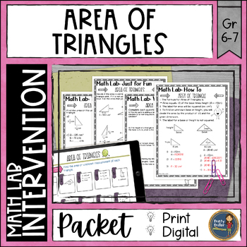 Preview of Area of Triangles Math Activities Lab - Math Intervention - Sub Plans