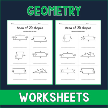 Preview of Area of Triangles, Parallelograms & Trapezoids - Geometry Worksheets - Test Prep