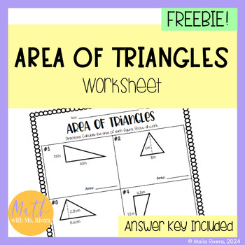 Preview of Area of Triangles Worksheet Homework for 6th Grade Math | FREE