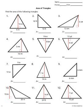 Area of Triangles Worksheet - Set #1 by Strive Academics | TpT