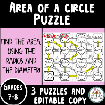 Preview of Area Of A Circle Math Puzzles (3) + Editable Copy